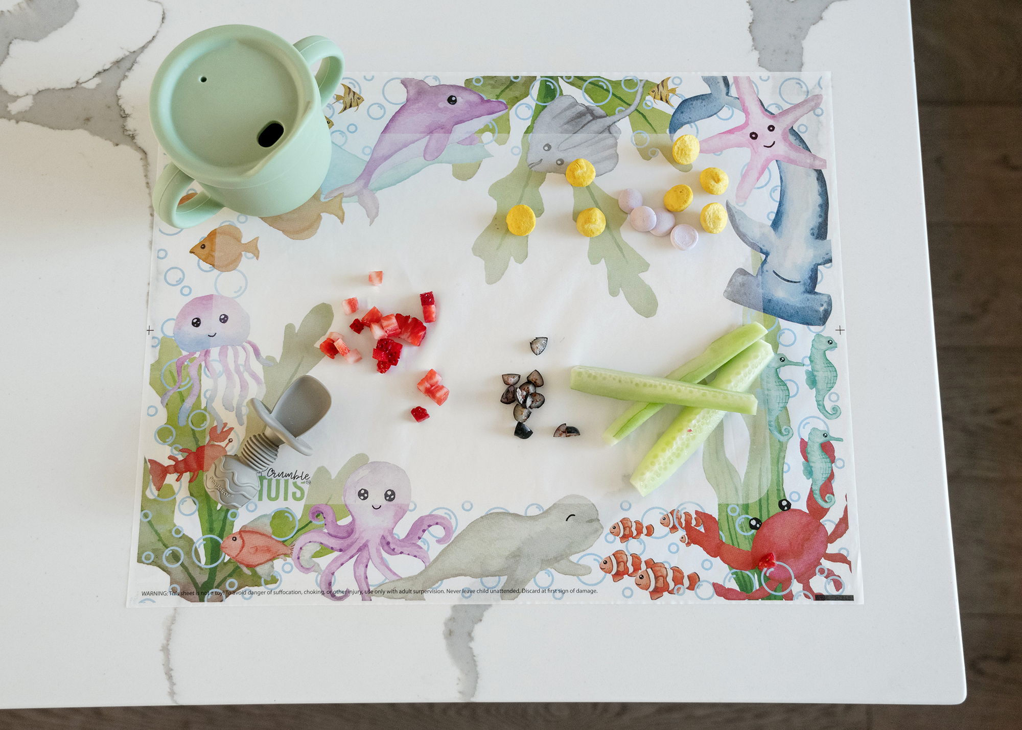 Disposable Biodegradable NON-PLASTIC Placemat with Stick On, Ocean Theme, 15 x 12 inches